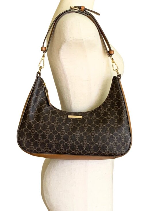 Nanette Lepore Handbags - Nanette Lepore Brown and Tan Monogram Hobo Shoulder Bag Small